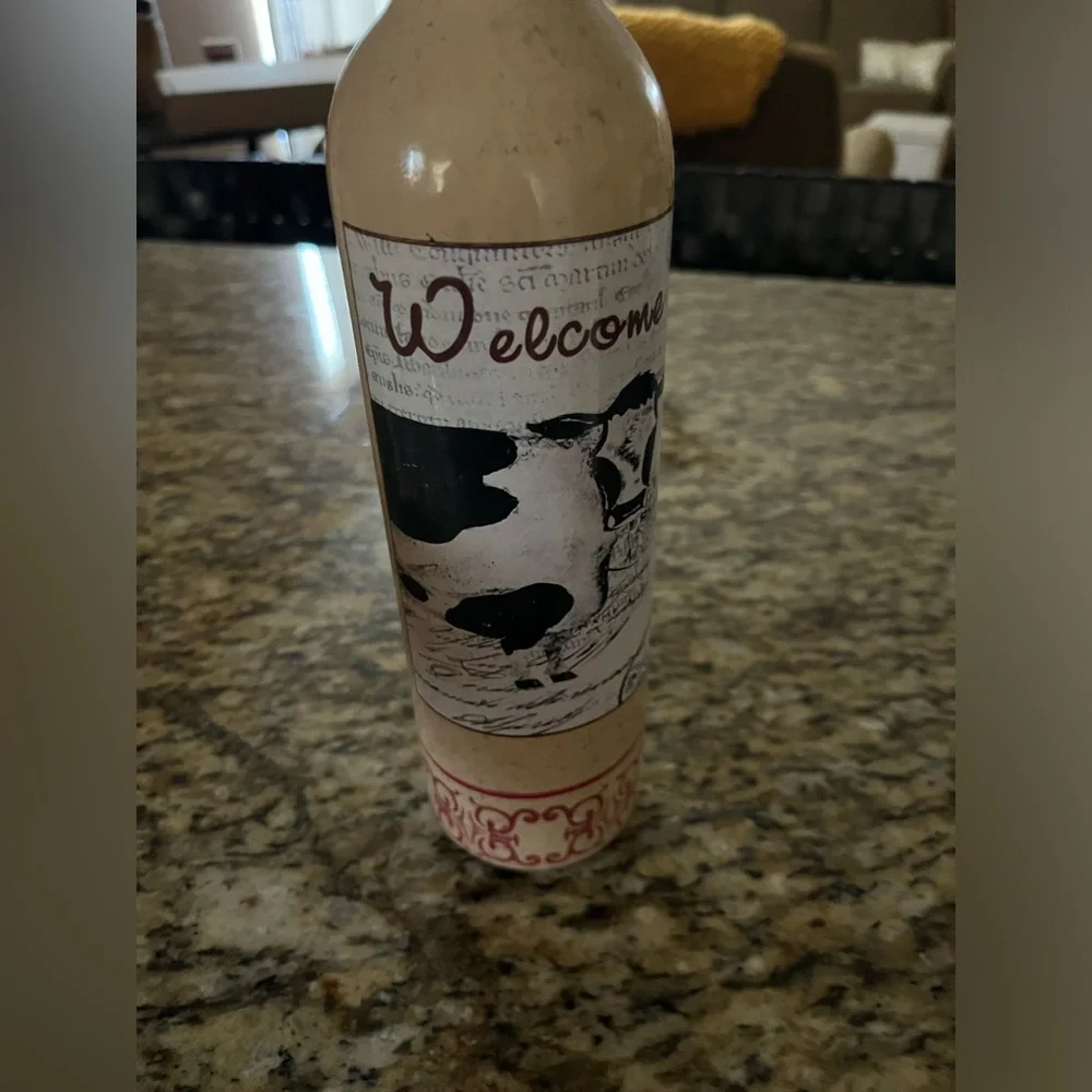 Painted Wine Bottle with Cow